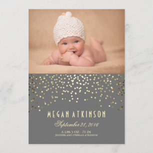 Gold Confetti Dots Newborn Baby Photo Birth Announcement