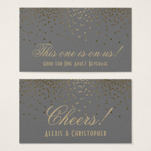 Gold Confetti Dots on Grey Wedding Drink Tickets
