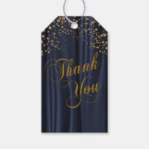 Gold Confetti Dots on Navy Blue Satin Thank You Gift Tags