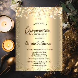Gold Confetti Dots Princess Gold Quinceañera Invitation