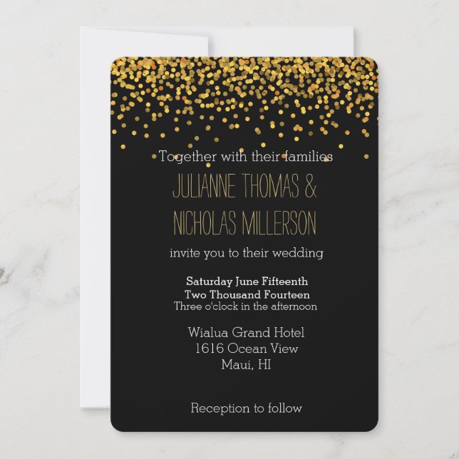 Gold Confetti Dots Wedding Invitation (Front)