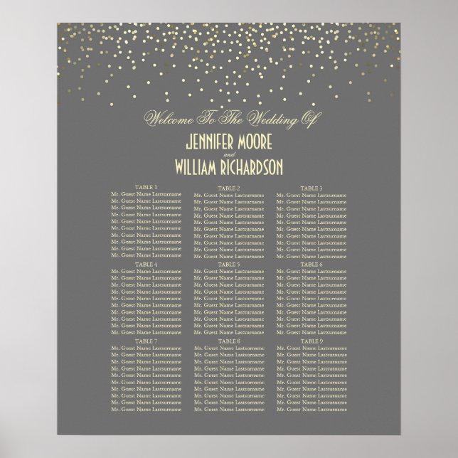 Gold Confetti Dots Wedding Seating Chart (Front)