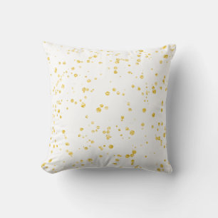 Gold Confetti Dots White Cushion
