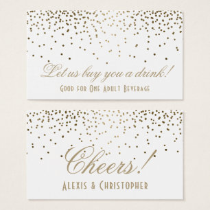 Gold Confetti Dots White Wedding Drink Tickets