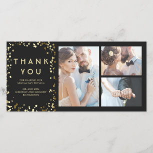 Gold Confetti Elegant Black Wedding Thank You Card