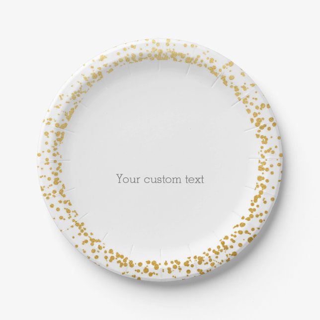 Gold Confetti Elegant Glamour Dots White Plates (Front)