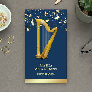 Gold Confetti Elegant Harp Professional Harpist Business Card