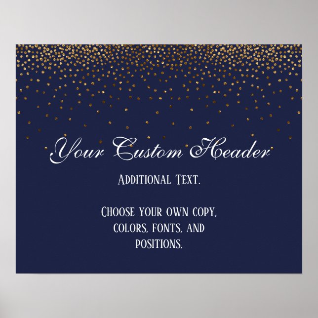 Gold Confetti Elegant Navy Do It Yourself Wedding Poster (Front)
