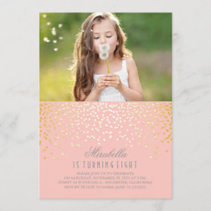Gold Confetti Elegant Vintage Photo Birthday Party Invitation