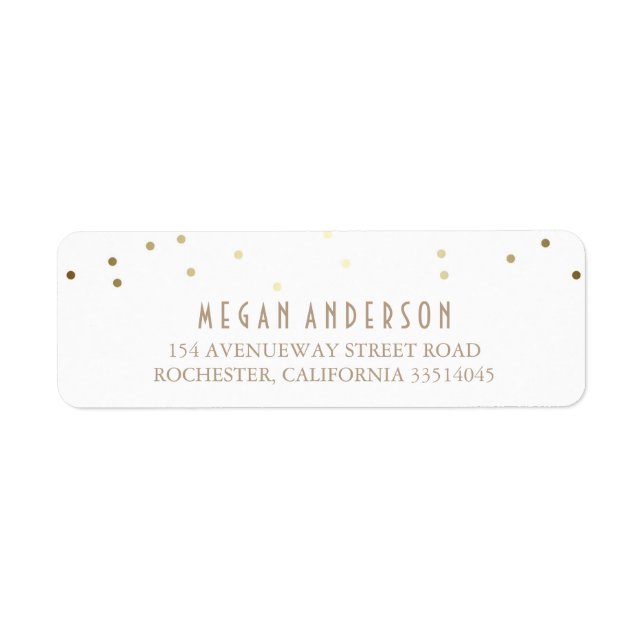 Gold Confetti Elegant White Wedding Return Address Label (Front)