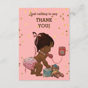Gold Confetti Ethnic Baby Girl on Phone Thank You Card