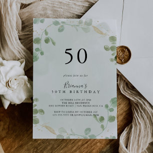 Gold Confetti Eucalyptus 50th Birthday Party  Invitation