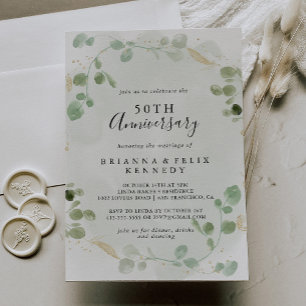 Gold Confetti Eucalyptus 50th Wedding Anniversary Invitation