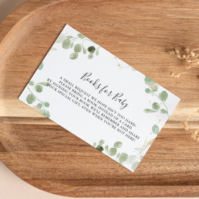 Gold Confetti Eucalyptus Baby Shower Book Request Enclosure Card (Creator Uploaded)