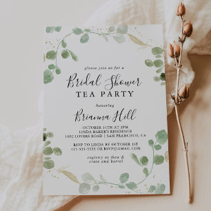 Gold Confetti Eucalyptus Bridal Shower Tea Party Invitation