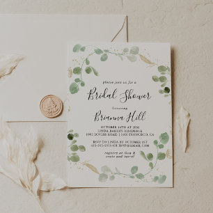Gold Confetti Eucalyptus Foliage Bridal Shower Invitation