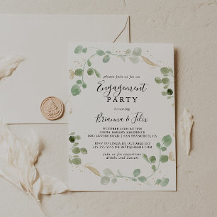Gold Confetti Eucalyptus Foliage Engagement Party  Invitation