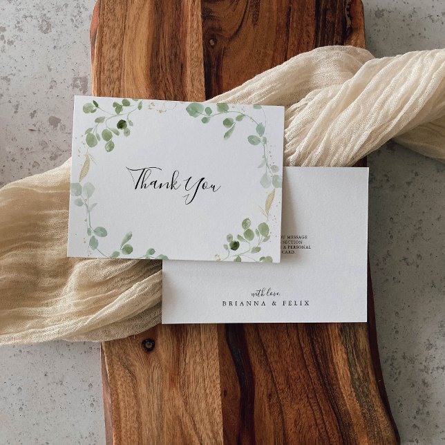 Gold Confetti Eucalyptus Foliage Flat Wedding  Thank You Card (Creator Uploaded)