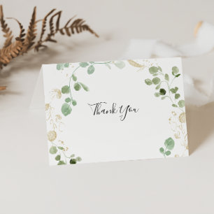 Gold Confetti Eucalyptus Foliage Folded Wedding  Thank You Card