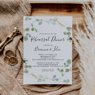 Gold Confetti Eucalyptus Foliage Rehearsal Dinner  Invitation