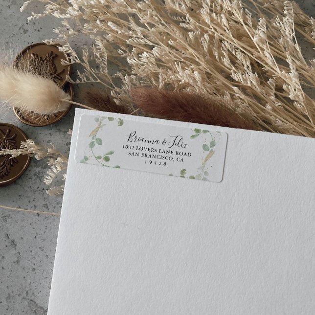 Gold Confetti Eucalyptus Foliage Return Address Label (Creator Uploaded)