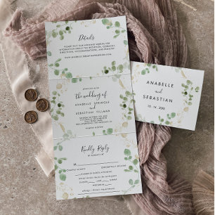 Gold Confetti Eucalyptus Foliage Trifold Wedding 