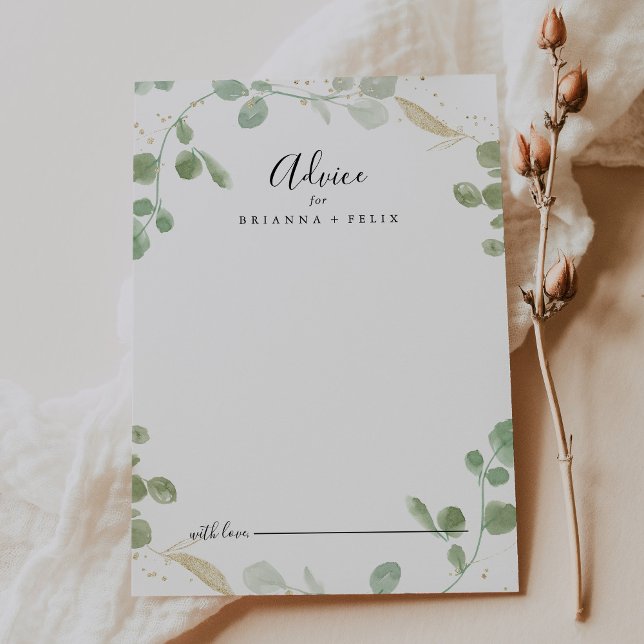 Gold Confetti Eucalyptus Foliage Wedding  Advice Card (Creator Uploaded)