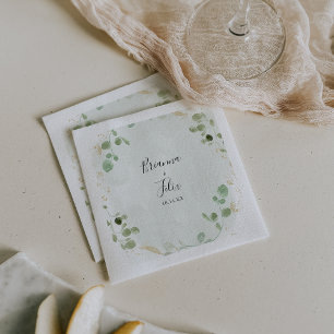 Gold Confetti Eucalyptus Foliage Wedding Napkin