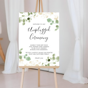 Gold Confetti Eucalyptus Unplugged Ceremony Sign
