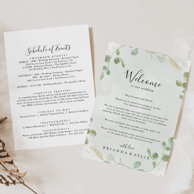 Gold Confetti Eucalyptus Wedding Welcome Letter (Creator Uploaded)