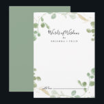 Gold Confetti Eucalyptus Wedding Words of Wisdom  Advice Card<br><div class="desc">This gold confetti eucalyptus wedding words of wisdom advice card is perfect for a rustic wedding. The design features watercolor eucalyptus green foliage with gold confetti. These cards are perfect for a wedding, bridal shower, baby shower, graduation party & more. Personalise the cards with the names of the bride and...</div>