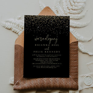 Gold Confetti Fancy Script Elopement Reception Invitation