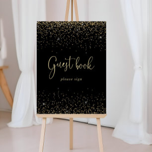 Gold Confetti Fancy Script Guest Book Sign