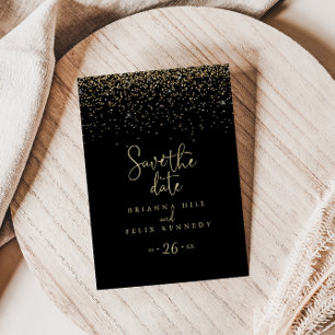 Gold Confetti Fancy Script Save the Date Postcard
