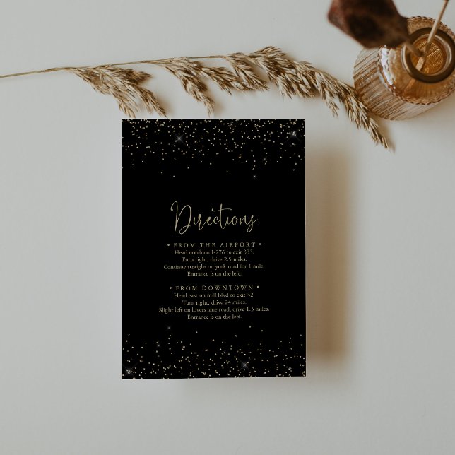 Gold Confetti Fancy Script Wedding Directions    Enclosure Card (Creator Uploaded)
