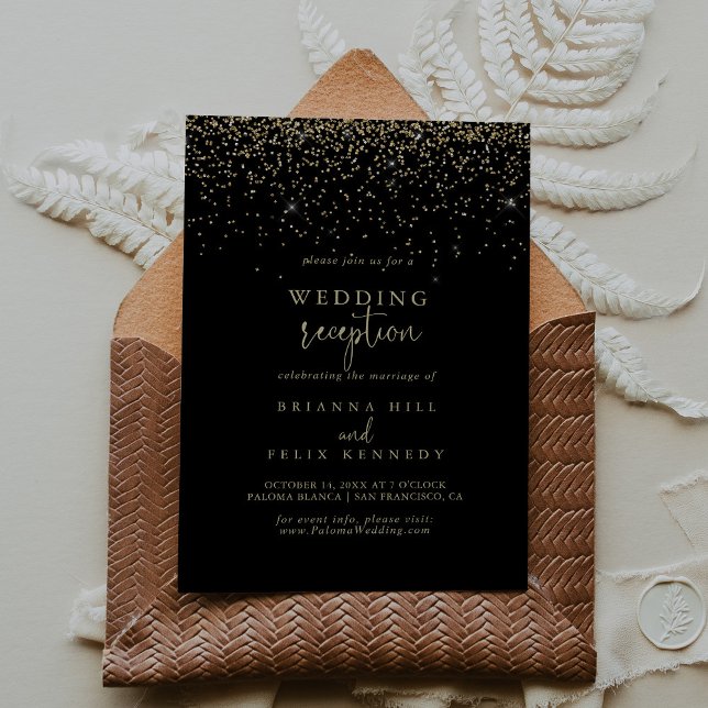 Gold Confetti Fancy Script Wedding Reception   Invitation (Creator Uploaded)
