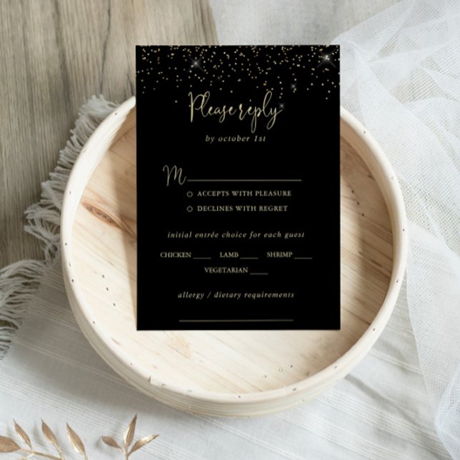 Gold Confetti Fancy Wedding Menu Choice RSVP (Creator Uploaded)