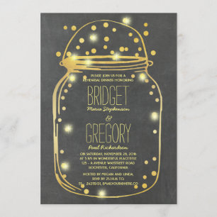 Gold Confetti Fireflies Mason Jar Rehearsal Dinner Invitation