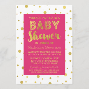 Gold Confetti Fuchsia Pink Baby Shower Invitation
