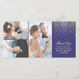 Gold Confetti Glamour Navy Wedding Thank You Card