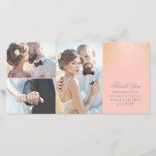 Gold Confetti Glamour Pink Wedding Thank You Card
