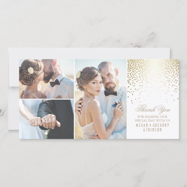 Gold Confetti Glamour White Wedding Thank You (Front)