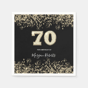 Gold Confetti Glitter Black 70th Birthday Party Napkin