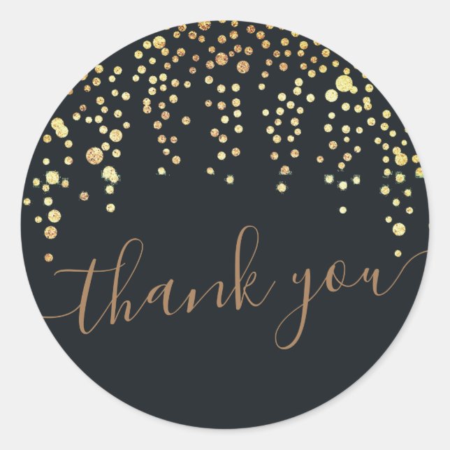 gold confetti glitter black thank you Sticker (Front)