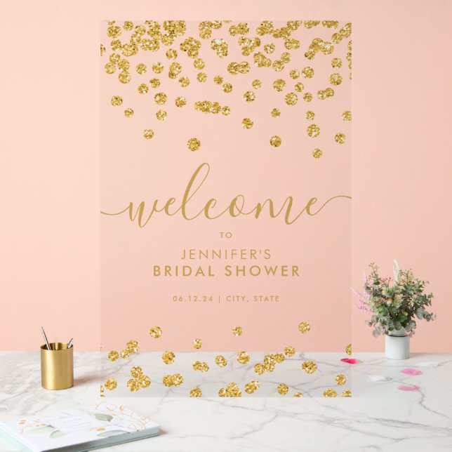 Gold Confetti Glitter Bridal Shower Welcome  Acrylic Sign (Wedding)