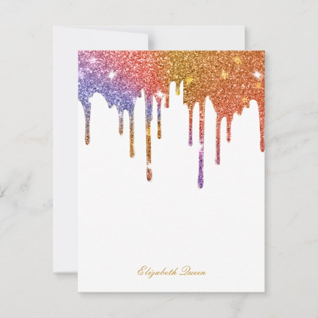 Gold Confetti Glitter Drip Invitation Stationery (Front)