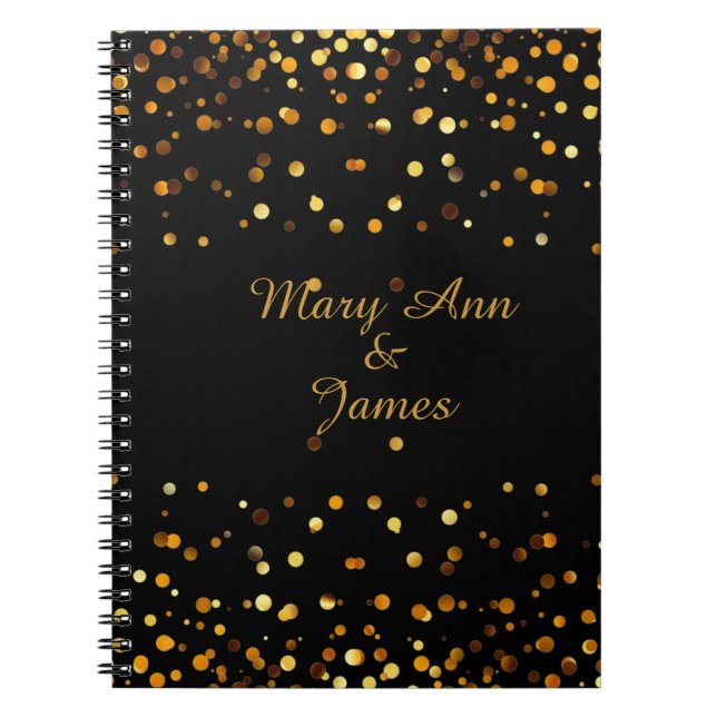 Gold Confetti Glitter Faux Foil Black craft Notebook (Front)