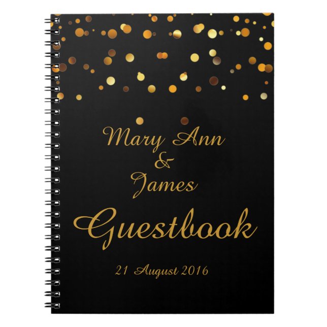 Gold Confetti Glitter Faux Foil Black Guest Notebook (Front)