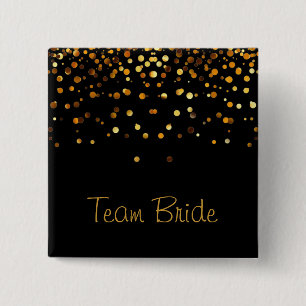 Gold Confetti Glitter Faux Foil Black Team Bride 15 Cm Square Badge