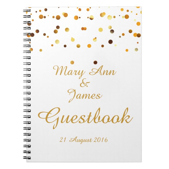 Gold Confetti Glitter Faux Foil White Guest Notebook (Front)